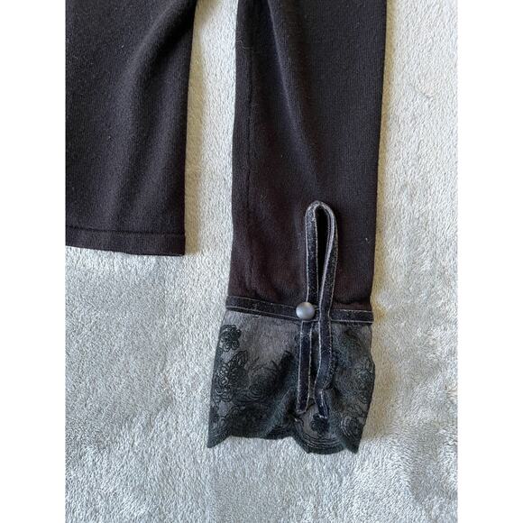 Vintage Y2K Black Lace Trim Top PM Medium Apt 9 Whimsigoth Stretchy Long Sleeved - Picture 8 of 14